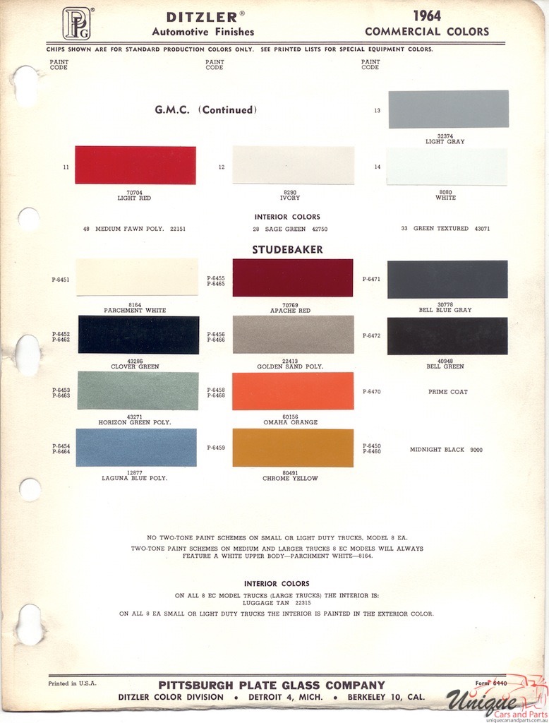 1964 GMC Paint Charts PPG 2